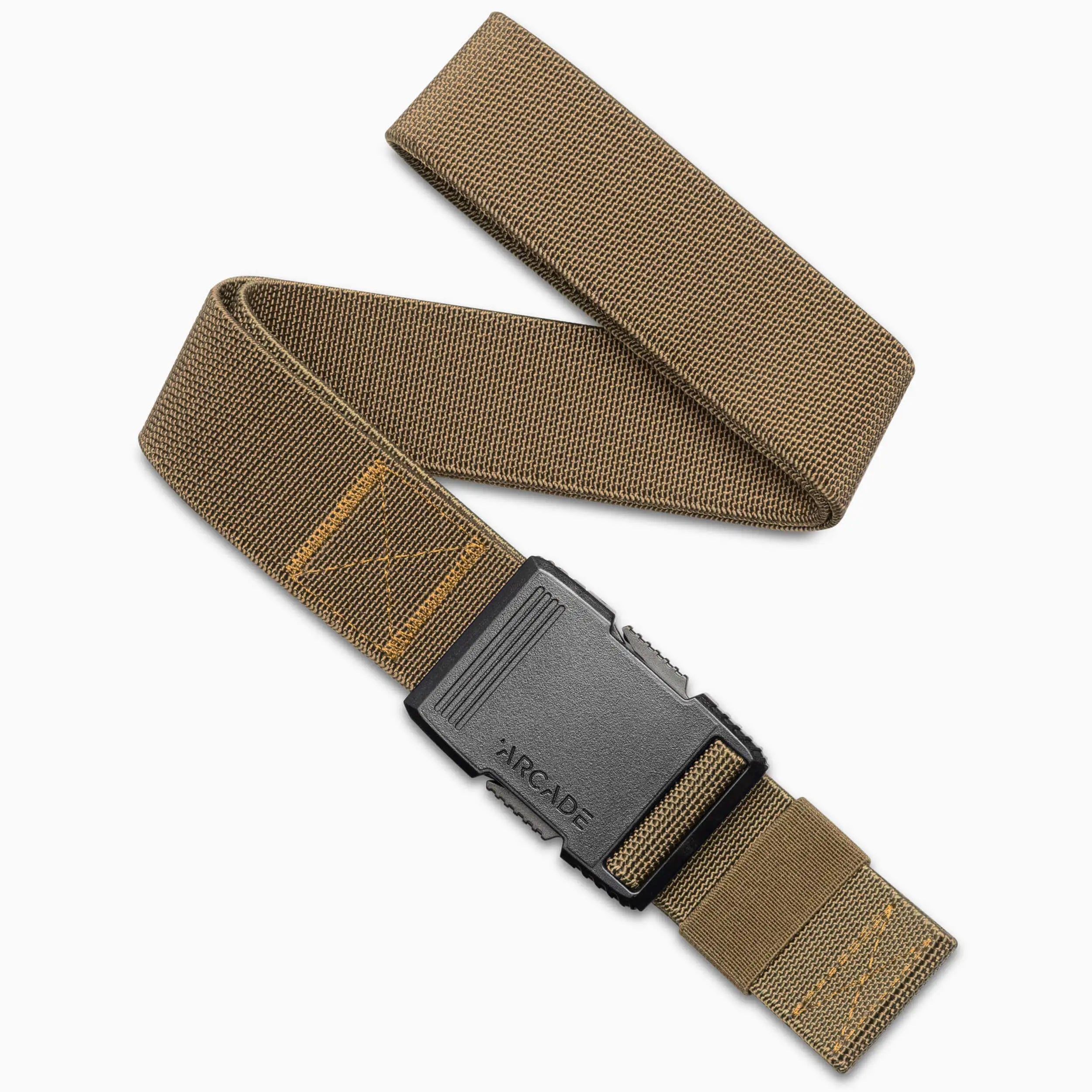 Brown belt with a black buckle on a white background