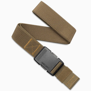 Brown belt with a black buckle on a white background